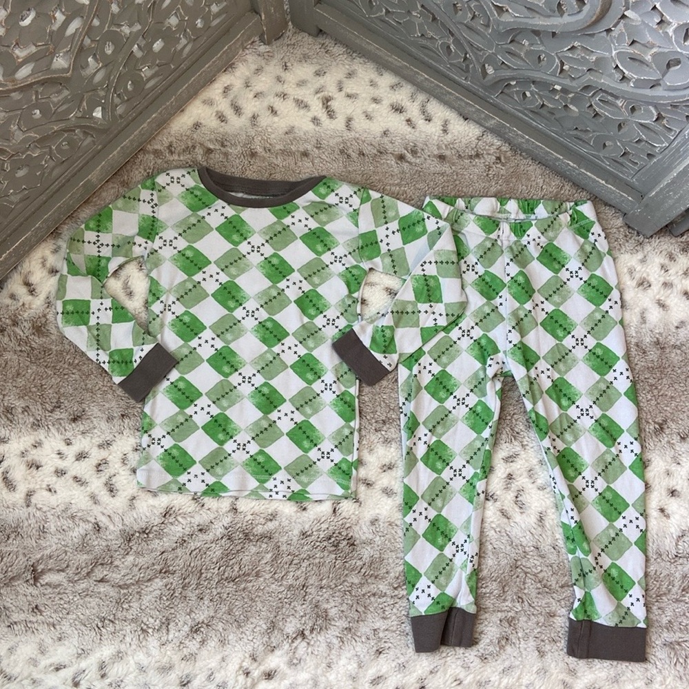 Burt’s Bees Kids matching set boys 2T green argyle preppy loungewear pajamas